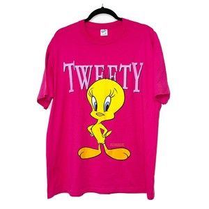 Vintage 90s Pink Velva Sheen Tweety Bird Tee Size XL